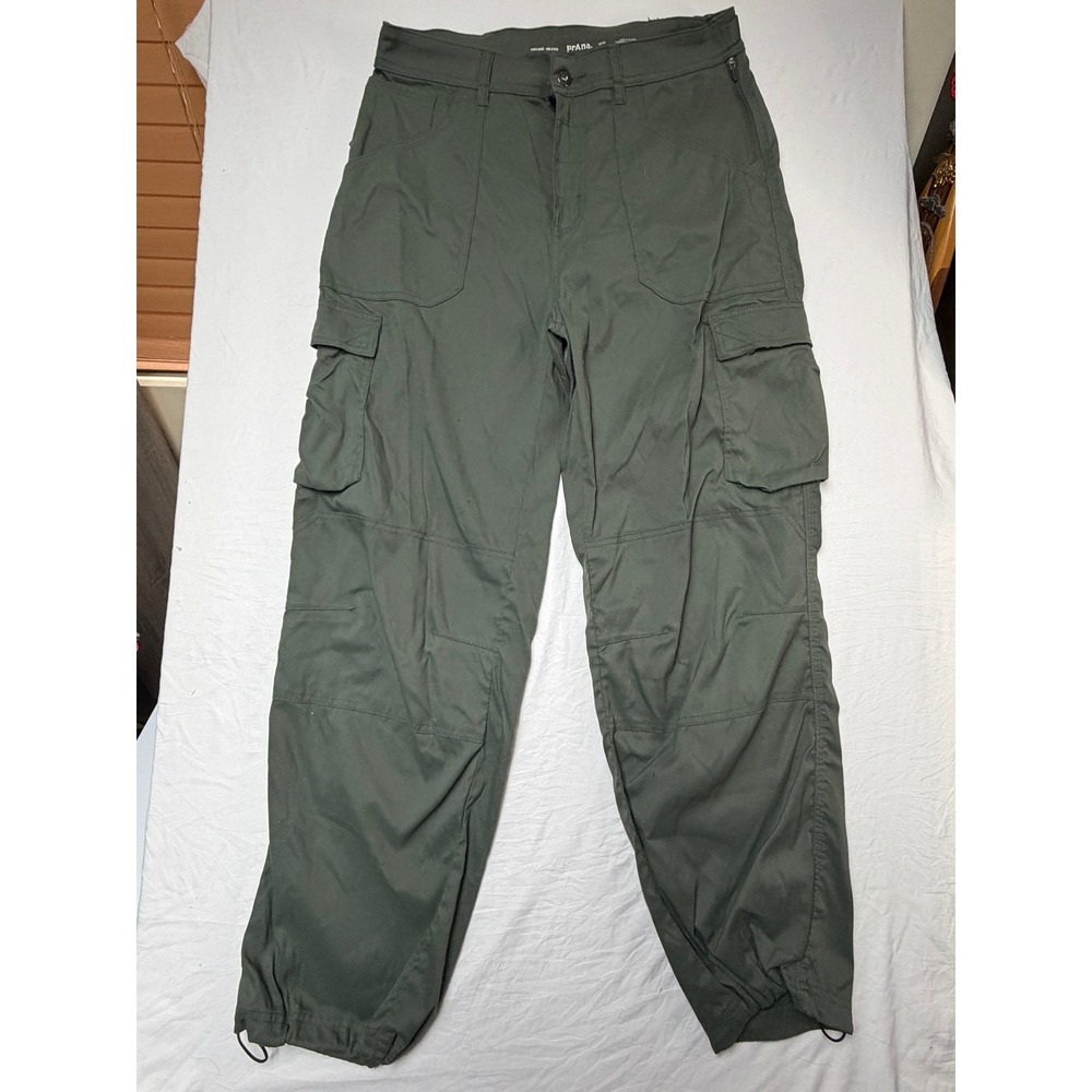 Prana Women High Rise Relaxed Cargo Pants Olive Green Hiking Utility Size 12/31